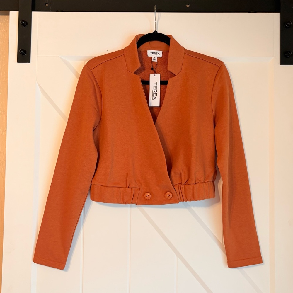 TEREA Andrea Pitter Cropped Rust Knit Blazer Jacket NWT Size Small
